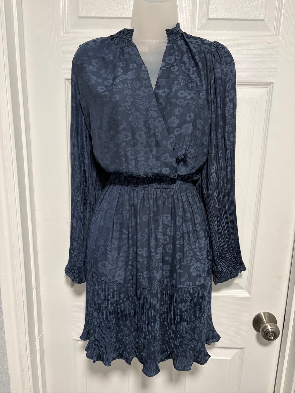 Current Air Navy Floral Wrap-Style Long-Sleeve Dress